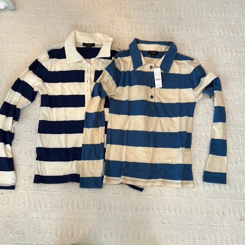 J. Crew Women's Long Sleeve Rugby Stripe Polo - Blue & Cream